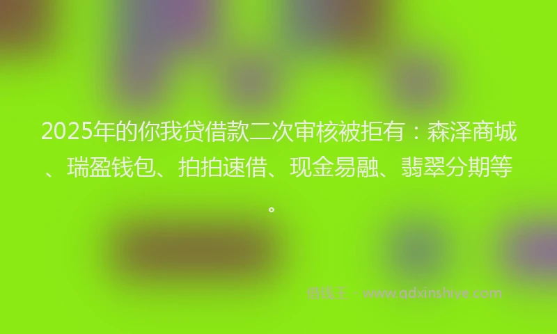 2025年的你我贷借款二次审核被拒有：森泽商城、瑞盈钱包、拍拍速借、现金易融、翡翠分期等。