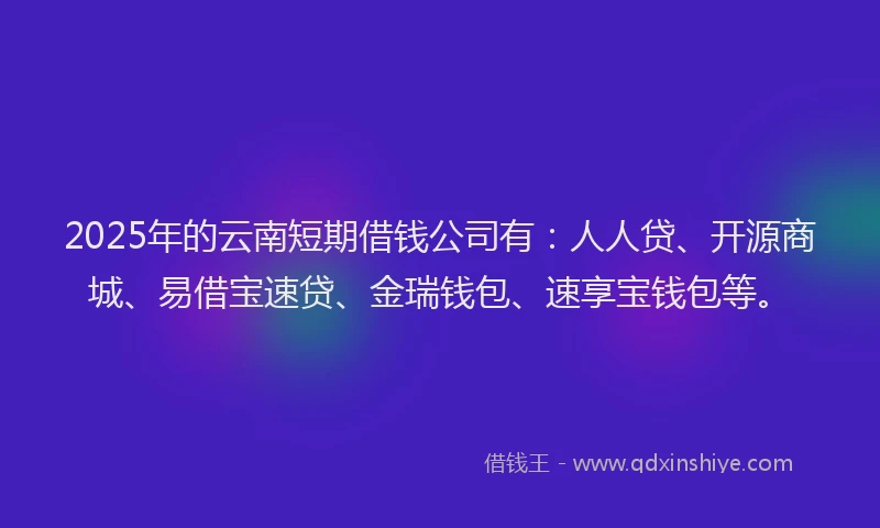 2025年的云南短期借钱公司有：人人贷、开源商城、易借宝速贷、金瑞钱包、速享宝钱包等。