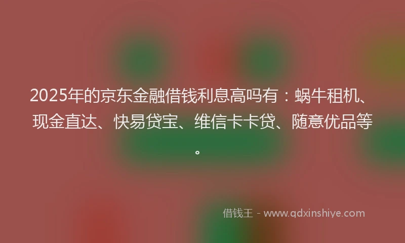 2025年的京东金融借钱利息高吗有：蜗牛租机、现金直达、快易贷宝、维信卡卡贷、随意优品等。
