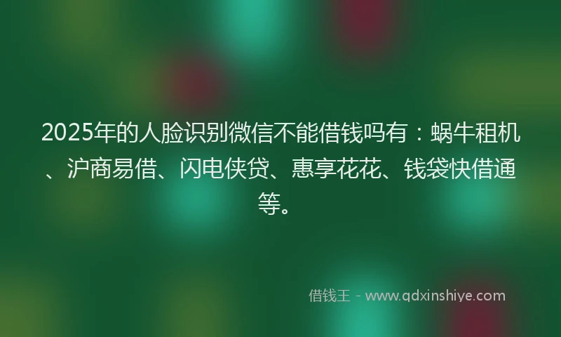 2025年的人脸识别微信不能借钱吗有：蜗牛租机、沪商易借、闪电侠贷、惠享花花、钱袋快借通等。