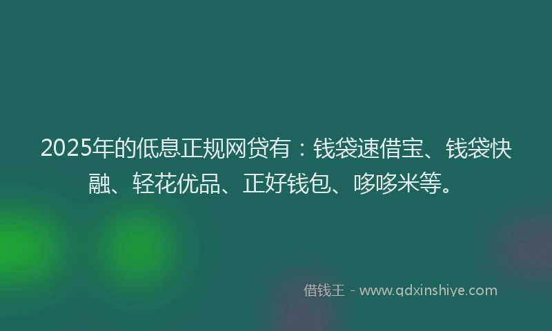 2025年的低息正规网贷有：钱袋速借宝、钱袋快融、轻花优品、正好钱包、哆哆米等。