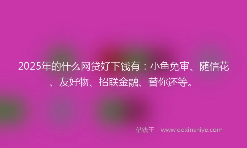 2025年的什么网贷好下钱有：小鱼免审、随信花、友好物、招联金融、替你还等。