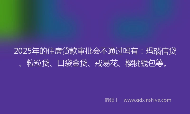 2025年的住房贷款审批会不通过吗有：玛瑙信贷、粒粒贷、口袋金贷、戒易花、樱桃钱包等。