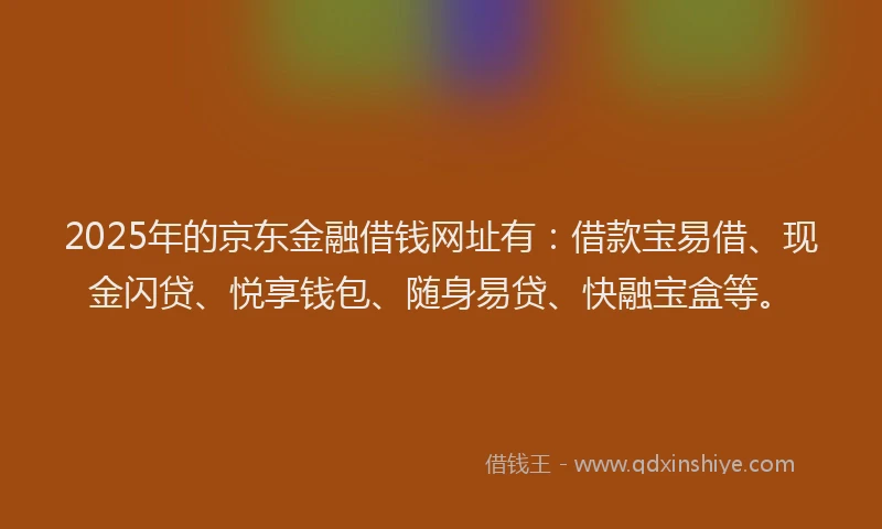 2025年的京东金融借钱网址有：借款宝易借、现金闪贷、悦享钱包、随身易贷、快融宝盒等。
