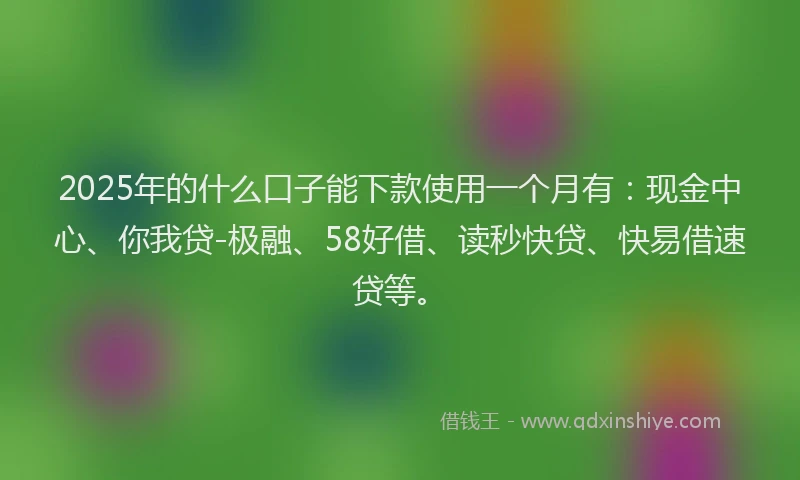2025年的什么口子能下款使用一个月有：现金中心、你我贷-极融、58好借、读秒快贷、快易借速贷等。