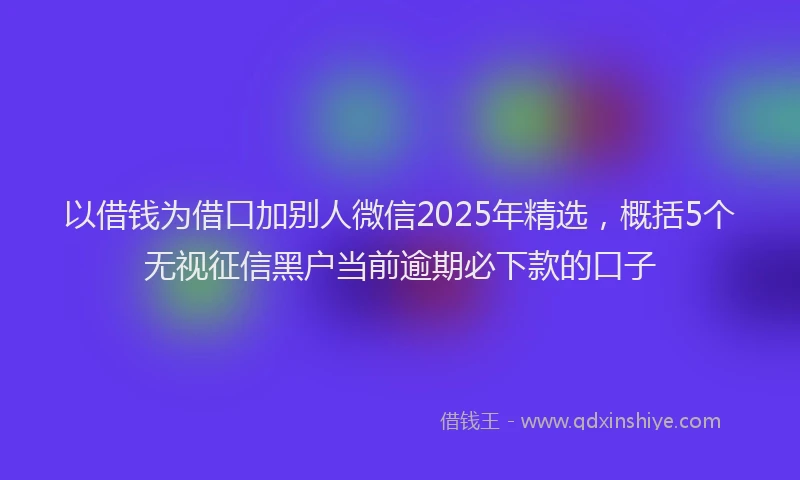 以借钱为借口加别人微信2025年精选,概括5个无视征信黑户当前逾期必下款的口子