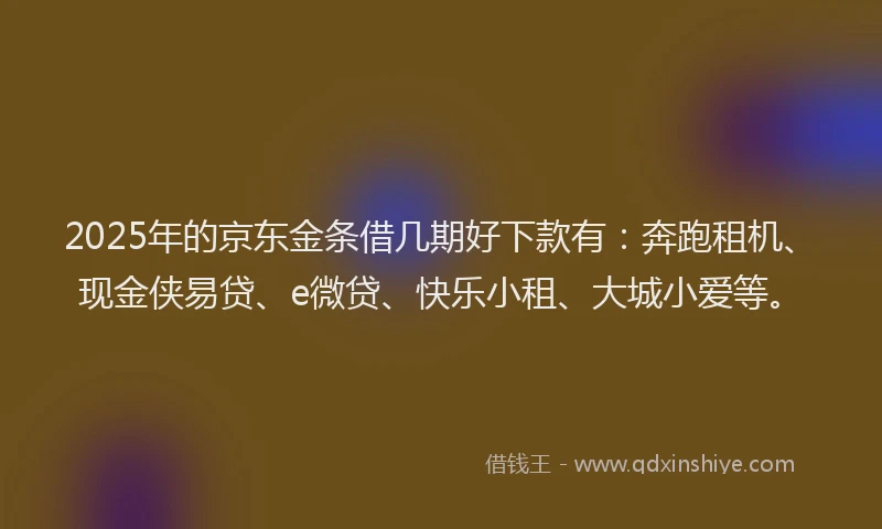 2025年的京东金条借几期好下款有:奔跑租机、现金侠易贷、e微贷、快乐小租、大城小爱等。