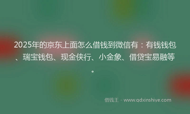 2025年的京东上面怎么借钱到微信有：有钱钱包、瑞宝钱包、现金侠行、小金象、借贷宝易融等。