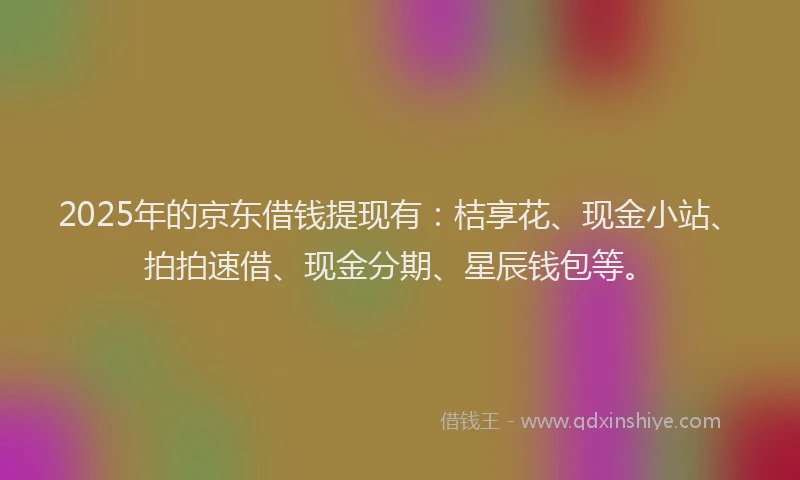 2025年的京东借钱提现有：桔享花、现金小站、拍拍速借、现金分期、星辰钱包等。