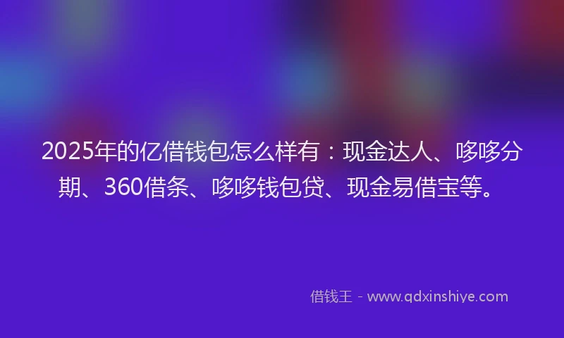 2025年的亿借钱包怎么样有：现金达人、哆哆分期、360借条、哆哆钱包贷、现金易借宝等。
