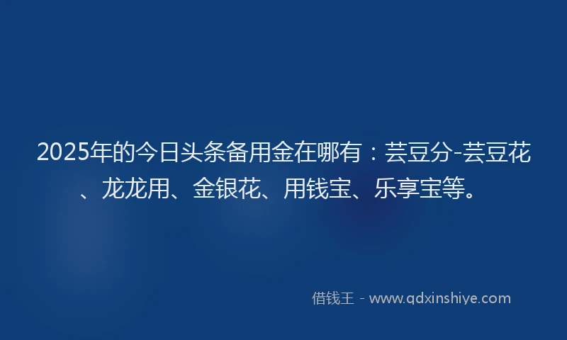 2025年的今日头条备用金在哪有：芸豆分-芸豆花、龙龙用、金银花、用钱宝、乐享宝等。