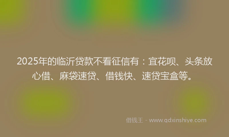 2025年的临沂贷款不看征信有：宜花呗、头条放心借、麻袋速贷、借钱快、速贷宝盒等。