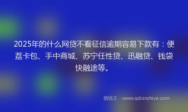 2025年的什么网贷不看征信逾期容易下款有：便荔卡包、手中商城、苏宁任性贷、迅融贷、钱袋快融途等。