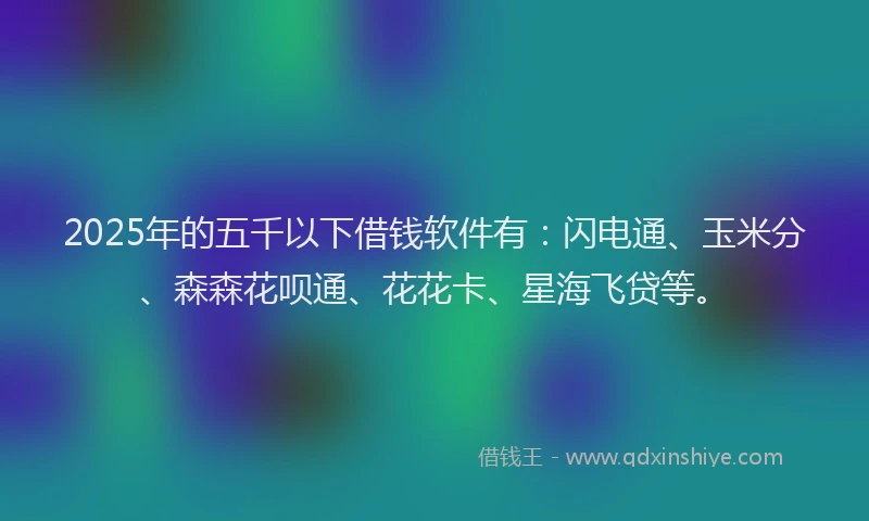 2025年的五千以下借钱软件有：闪电通、玉米分、森森花呗通、花花卡、星海飞贷等。