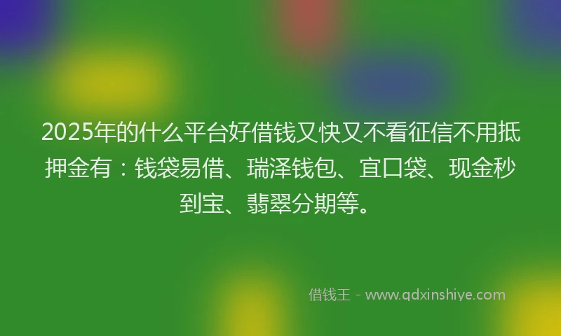 2025年的什么平台好借钱又快又不看征信不用抵押金有:钱袋易借、瑞泽钱包、宜口袋、现金秒到宝、翡翠分期等。