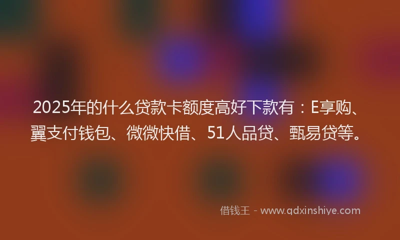 2025年的什么贷款卡额度高好下款有：E享购、翼支付钱包、微微快借、51人品贷、甄易贷等。