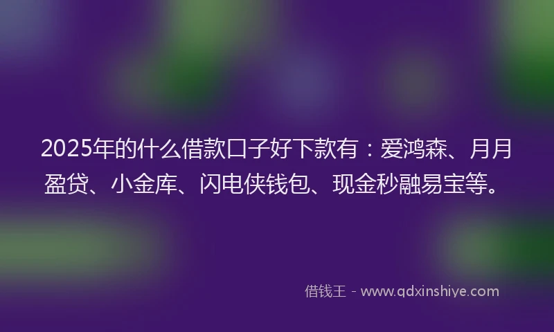 2025年的什么借款口子好下款有:爱鸿森、月月盈贷、小金库、闪电侠钱包、现金秒融易宝等。