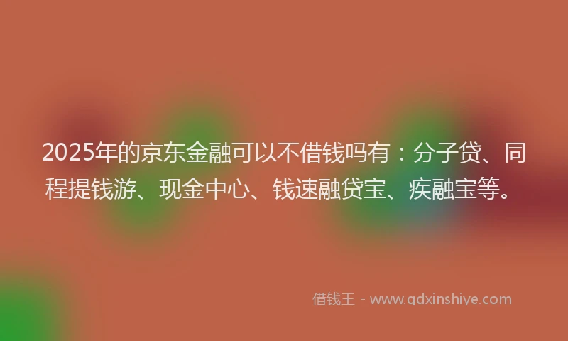 2025年的京东金融可以不借钱吗有：分子贷、同程提钱游、现金中心、钱速融贷宝、疾融宝等。