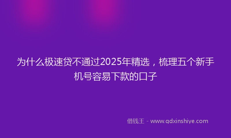 为什么极速贷不通过2025年精选，梳理五个新手机号容易下款的口子