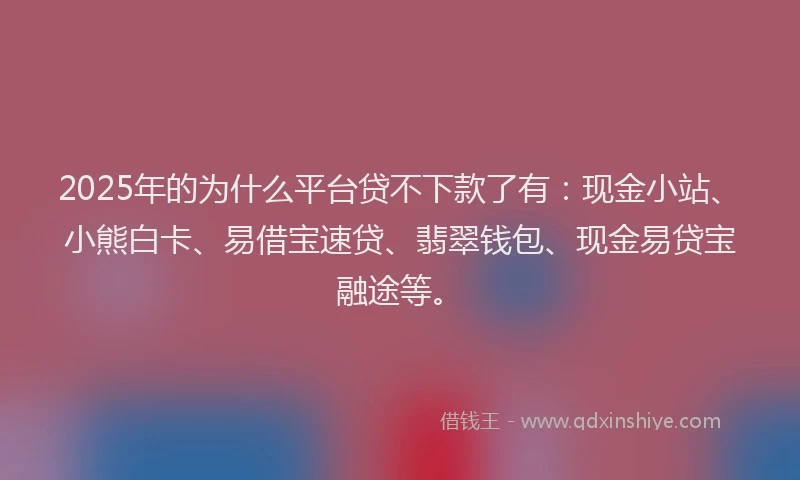 2025年的为什么平台贷不下款了有：现金小站、小熊白卡、易借宝速贷、翡翠钱包、现金易贷宝融途等。