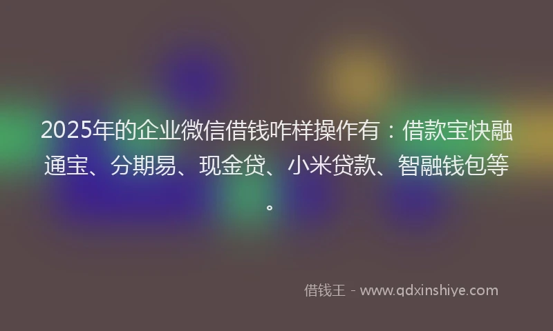 2025年的企业微信借钱咋样操作有：借款宝快融通宝、分期易、现金贷、小米贷款、智融钱包等。