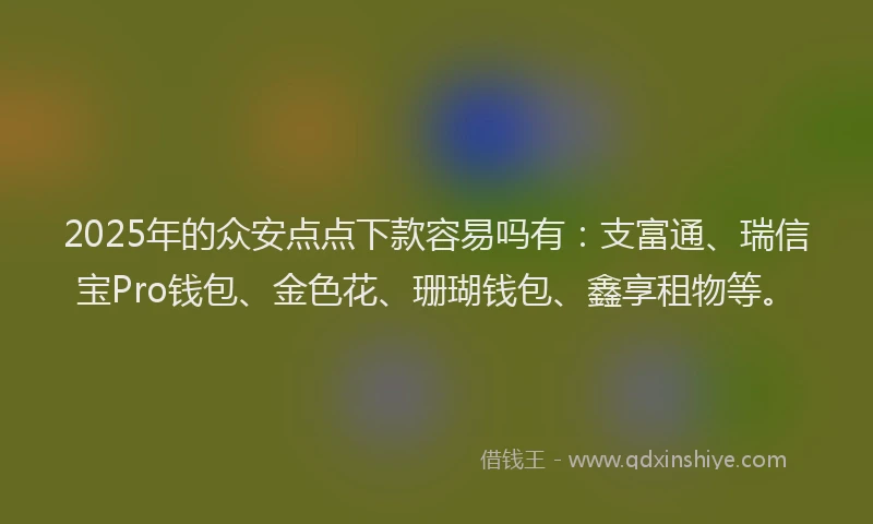 2025年的众安点点下款容易吗有：支富通、瑞信宝Pro钱包、金色花、珊瑚钱包、鑫享租物等。