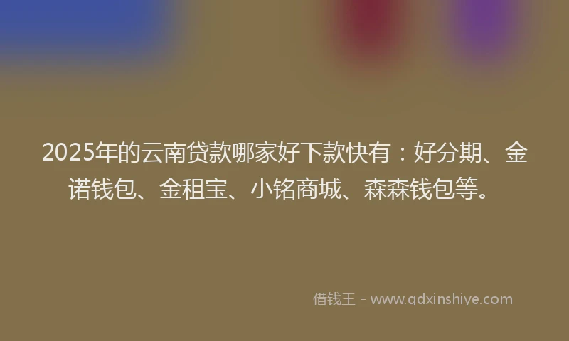2025年的云南贷款哪家好下款快有：好分期、金诺钱包、金租宝、小铭商城、森森钱包等。