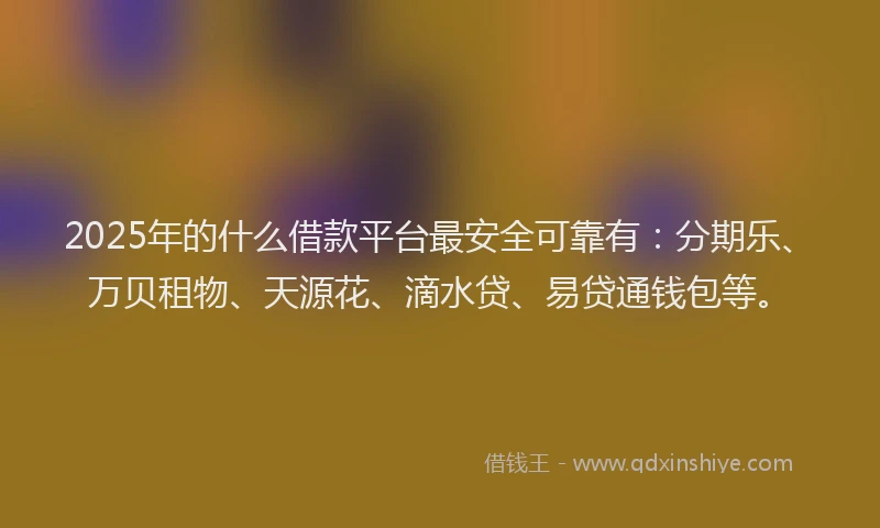 2025年的什么借款平台最安全可靠有：分期乐、万贝租物、天源花、滴水贷、易贷通钱包等。