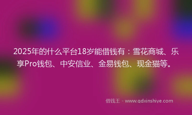 2025年的什么平台18岁能借钱有:雪花商城、乐享Pro钱包、中安信业、金易钱包、现金猫等。