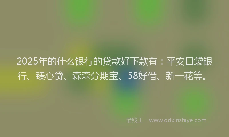 2025年的什么银行的贷款好下款有：平安口袋银行、臻心贷、森森分期宝、58好借、新一花等。