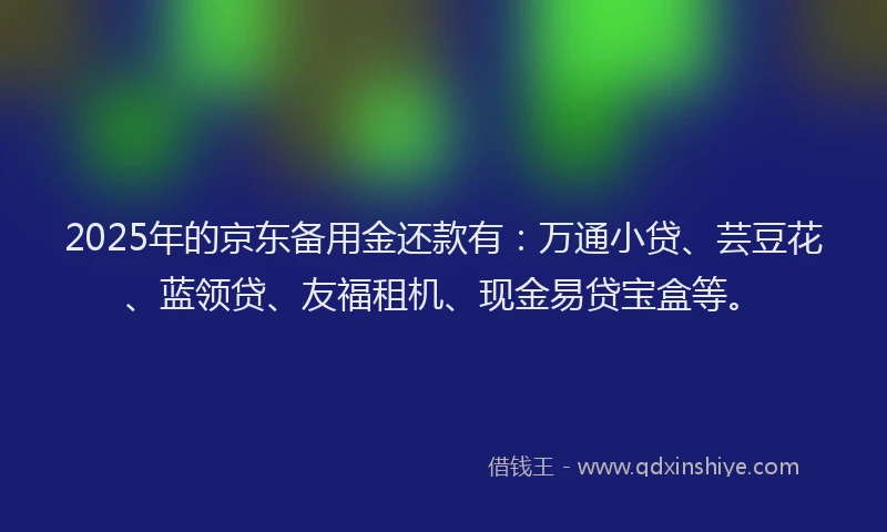 2025年的京东备用金还款有：万通小贷、芸豆花、蓝领贷、友福租机、现金易贷宝盒等。