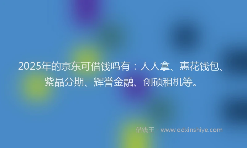 2025年的京东可借钱吗有：人人拿、惠花钱包、紫晶分期、辉誉金融、创硕租机等。