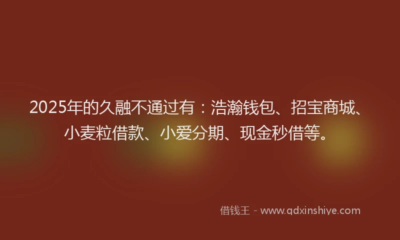 2025年的久融不通过有：浩瀚钱包、招宝商城、小麦粒借款、小爱分期、现金秒借等。