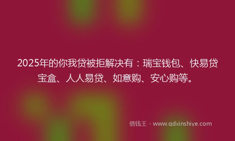 2025年的你我贷被拒解决有：瑞宝钱包、快易贷宝盒、人人易贷、如意购、安心购等。