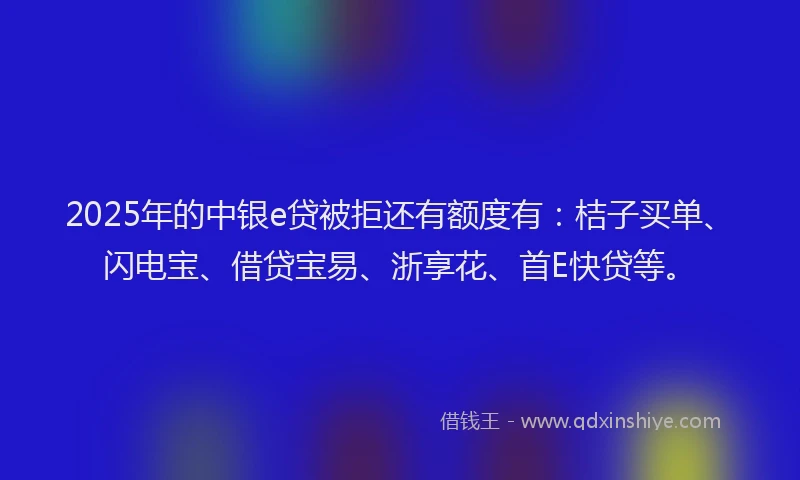 2025年的中银e贷被拒还有额度有：桔子买单、闪电宝、借贷宝易、浙享花、首E快贷等。