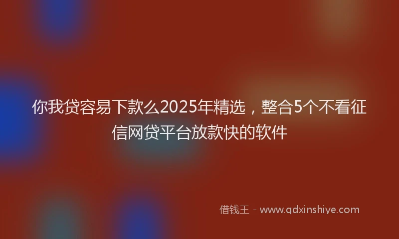 你我贷容易下款么2025年精选，整合5个不看征信网贷平台放款快的软件