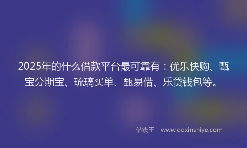 2025年的什么借款平台最可靠有:优乐快购、甄宝分期宝、琉璃买单、甄易借、乐贷钱包等。