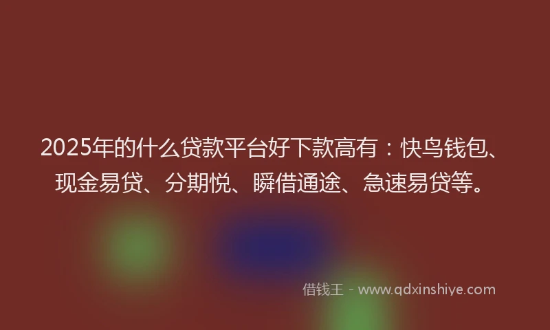 2025年的什么贷款平台好下款高有：快鸟钱包、现金易贷、分期悦、瞬借通途、急速易贷等。