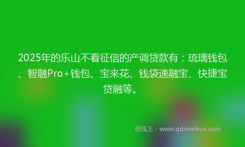 2025年的乐山不看征信的产调贷款有：琉璃钱包、智融Pro+钱包、宝来花、钱袋速融宝、快捷宝贷融等。
