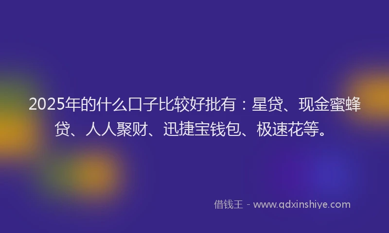 2025年的什么口子比较好批有:星贷、现金蜜蜂贷、人人聚财、迅捷宝钱包、极速花等。