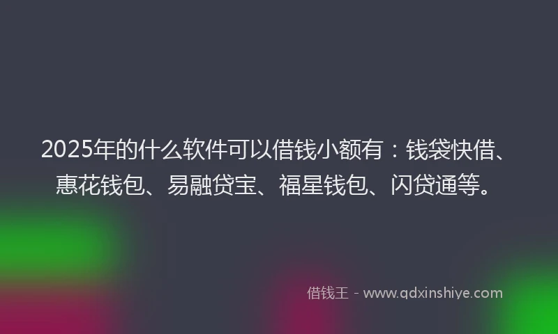 2025年的什么软件可以借钱小额有：钱袋快借、惠花钱包、易融贷宝、福星钱包、闪贷通等。