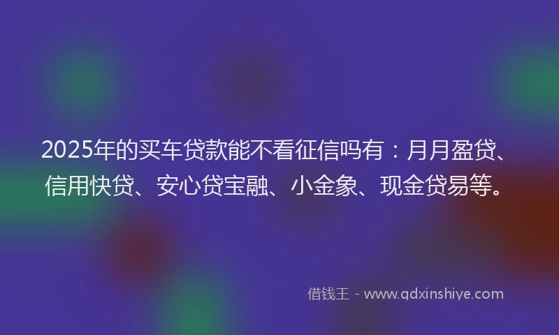 2025年的买车贷款能不看征信吗有：月月盈贷、信用快贷、安心贷宝融、小金象、现金贷易等。