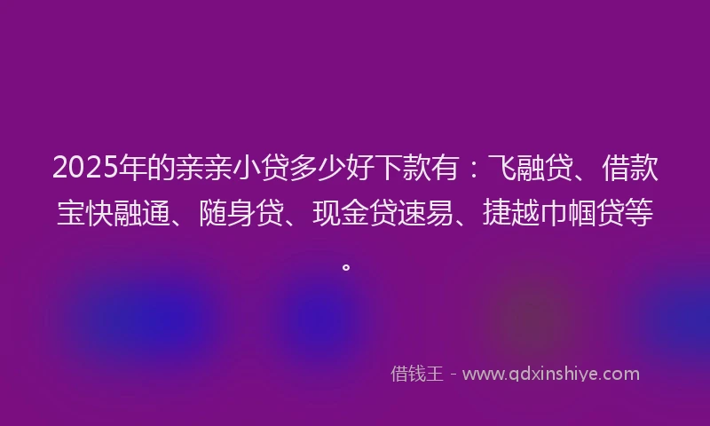 2025年的亲亲小贷多少好下款有：飞融贷、借款宝快融通、随身贷、现金贷速易、捷越巾帼贷等。