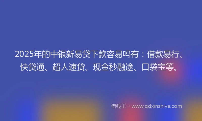 2025年的中银新易贷下款容易吗有：借款易行、快贷通、超人速贷、现金秒融途、口袋宝等。