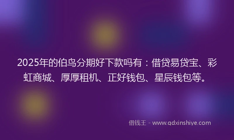 2025年的伯鸟分期好下款吗有：借贷易贷宝、彩虹商城、厚厚租机、正好钱包、星辰钱包等。