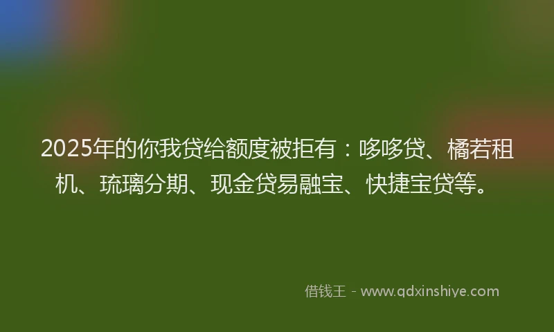 2025年的你我贷给额度被拒有：哆哆贷、橘若租机、琉璃分期、现金贷易融宝、快捷宝贷等。