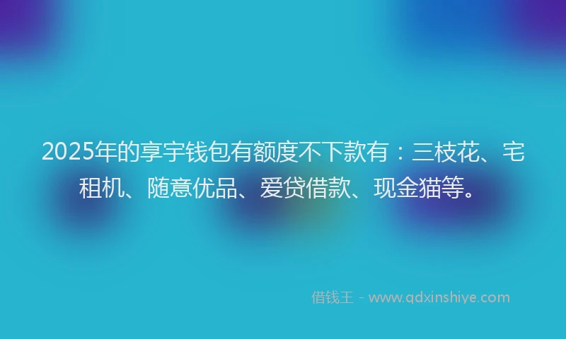 2025年的享宇钱包有额度不下款有：三枝花、宅租机、随意优品、爱贷借款、现金猫等。