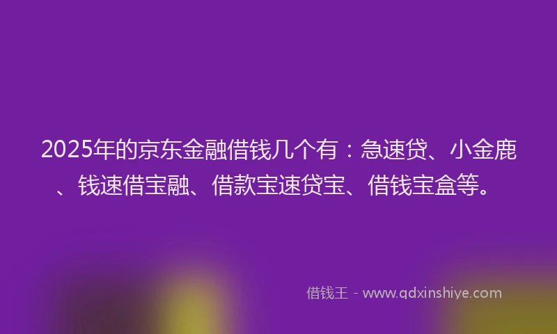 2025年的京东金融借钱几个有：急速贷、小金鹿、钱速借宝融、借款宝速贷宝、借钱宝盒等。