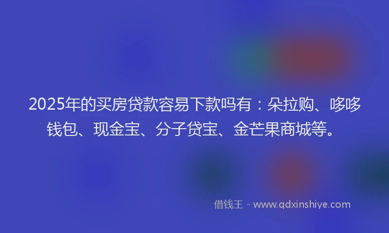 2025年的买房贷款容易下款吗有：朵拉购、哆哆钱包、现金宝、分子贷宝、金芒果商城等。