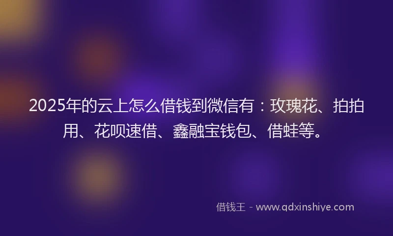 2025年的云上怎么借钱到微信有：玫瑰花、拍拍用、花呗速借、鑫融宝钱包、借蛙等。